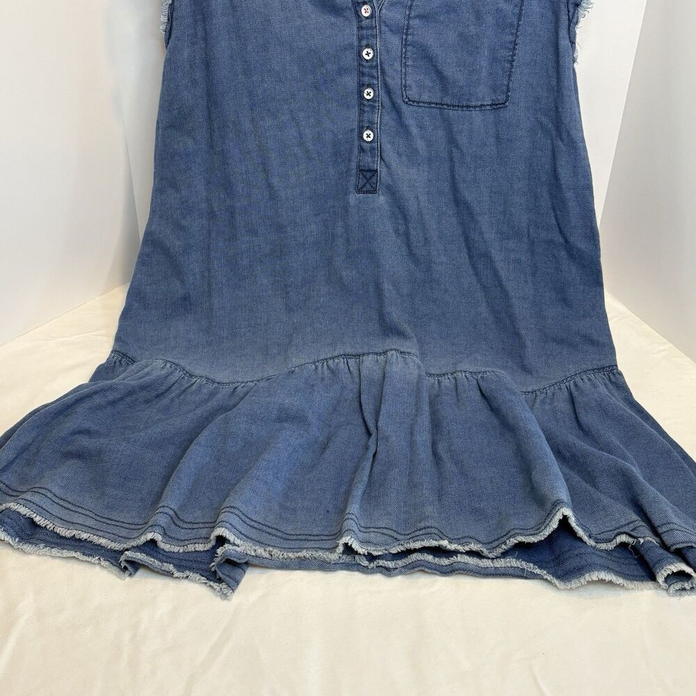 PILCRO Anthropologie Flounced Tunic Chambray Dress Blue Soft Denim Ruffle Sz S - Picture 3 of 8